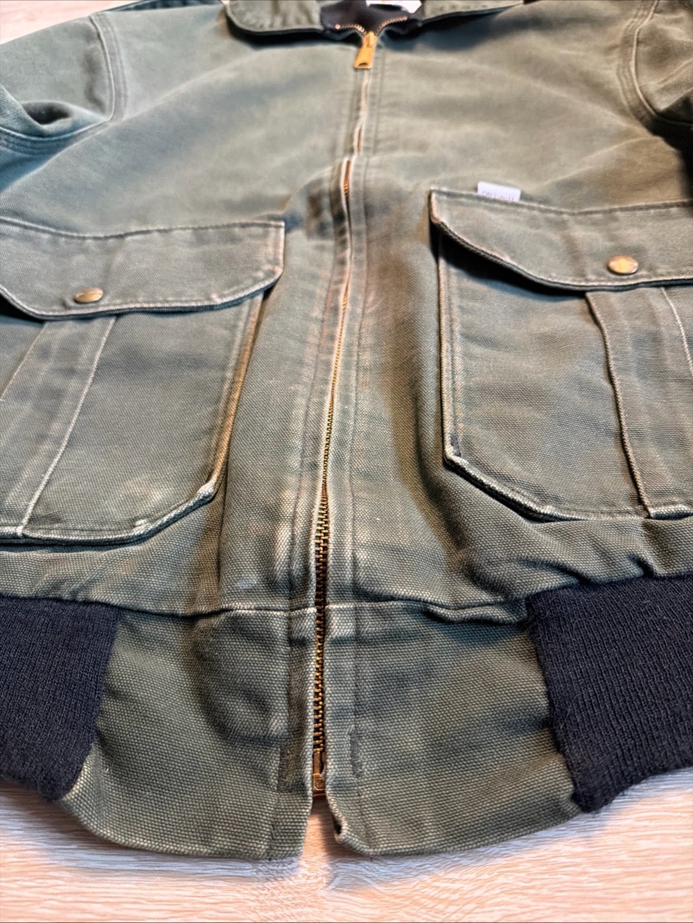 Vintage 1994 Carhartt JR264 Forest Green Duck Canvas Bomber Flight Jacket Med 42 - Picture 2 of 12